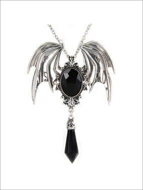 Gothic Bat Pendant Necklace Metal Victorian Crystal Punk Witch Halloween
